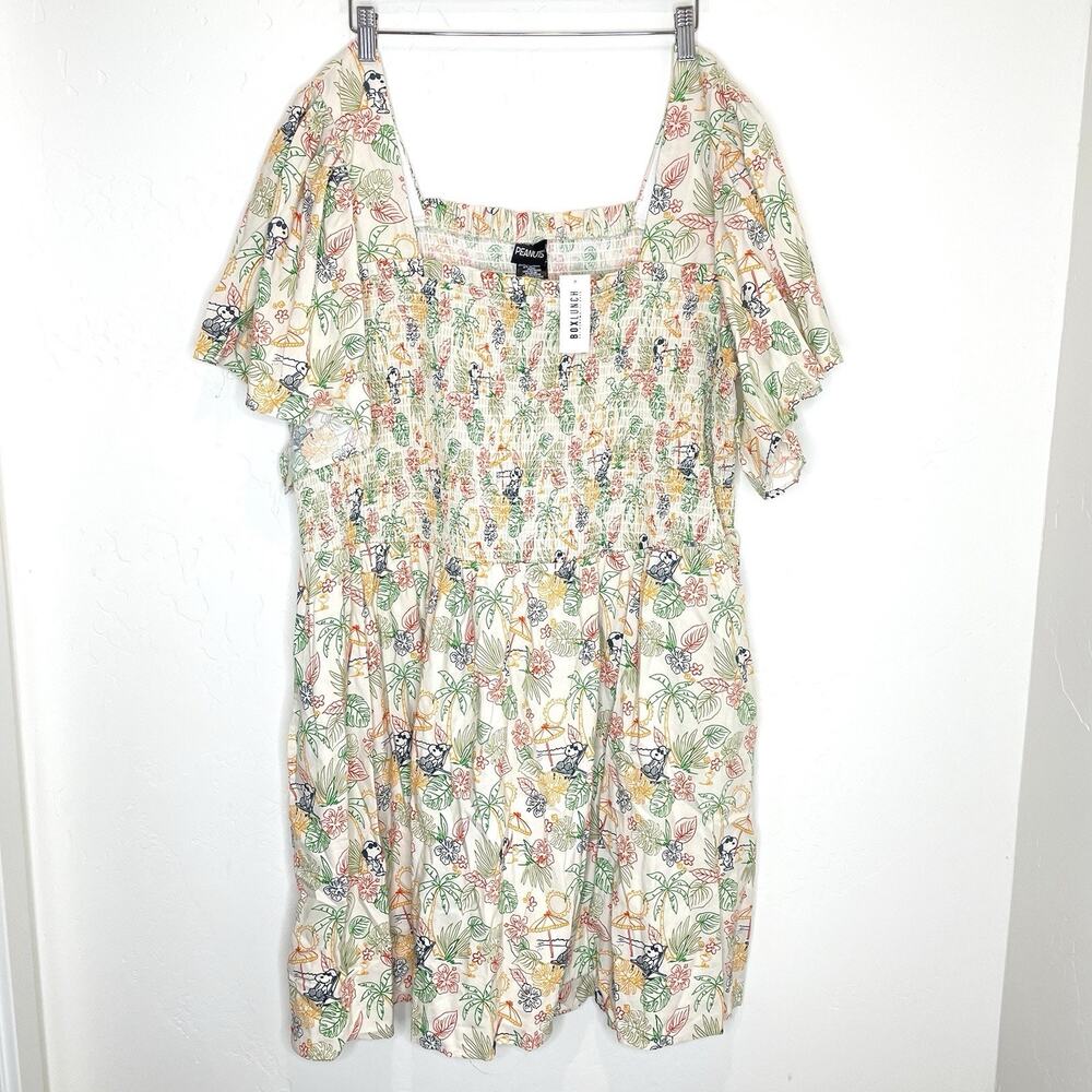 Boxlunch Peanuts Snoopy Tropical Allover Print Smocked Dress Womens Plus 4X